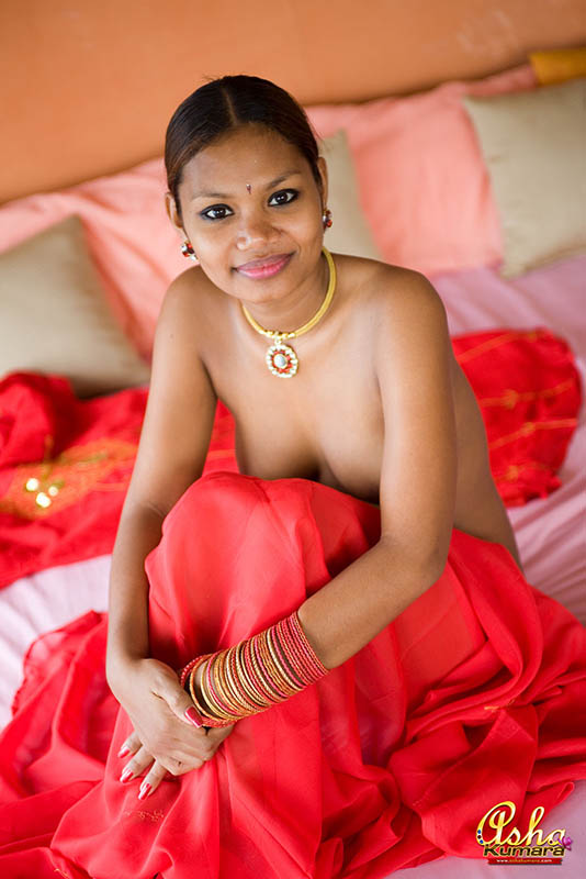 Sweet Indian Girl Asha Kumara Is Sexy In A Traditional Red Dress And Jewelry